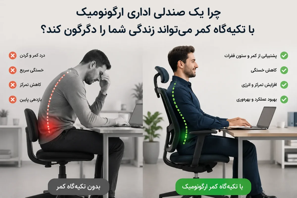 صندلی-اداری-ارگونومیک-با-تکیه-گاه-کمر-قابل-تنظیم