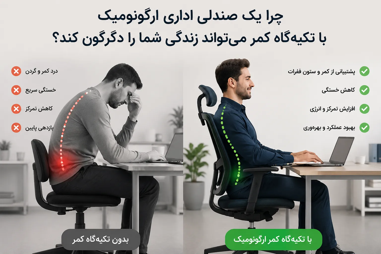 صندلی-اداری-ارگونومیک-با-تکیه-گاه-کمر-قابل-تنظیم